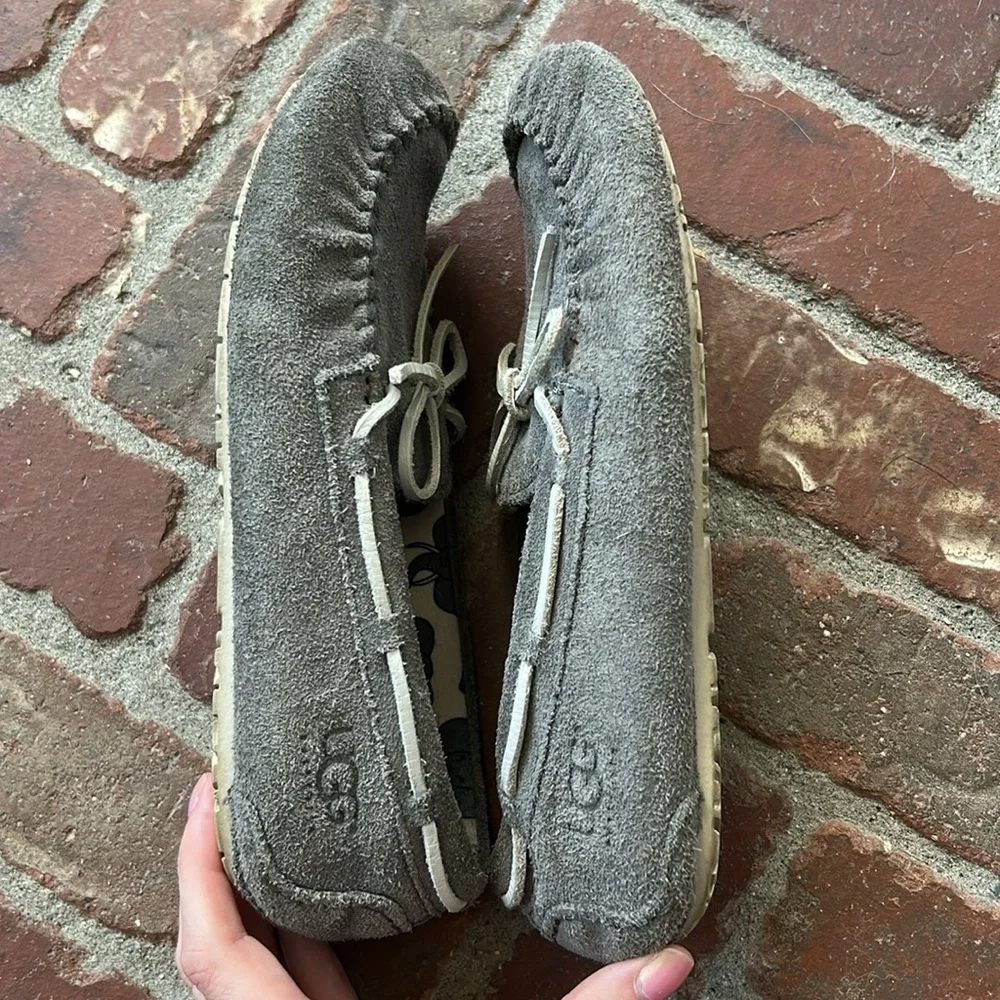 UGG Grey Leather Ryder Slippers Elephant Liner Size 3
